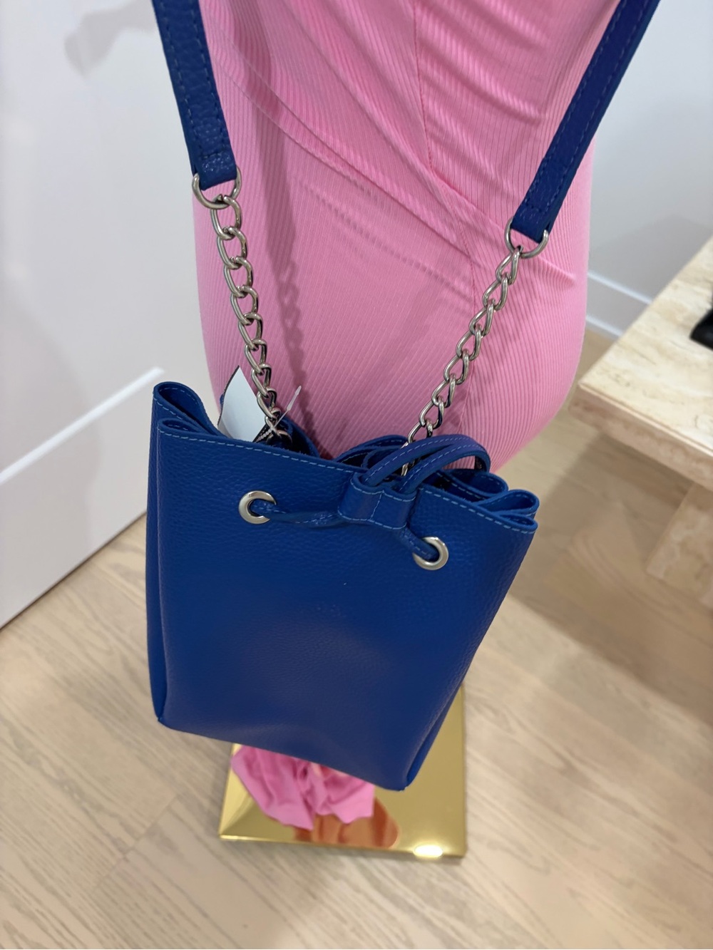 Blue Leather Bucket Crossbody Bag - Women